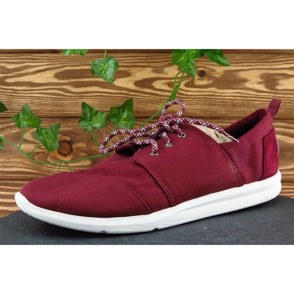 Toms Women Sz‎ 11 M Burgundy Lace Up Running Fabric Shoe - Picture 1 of 7